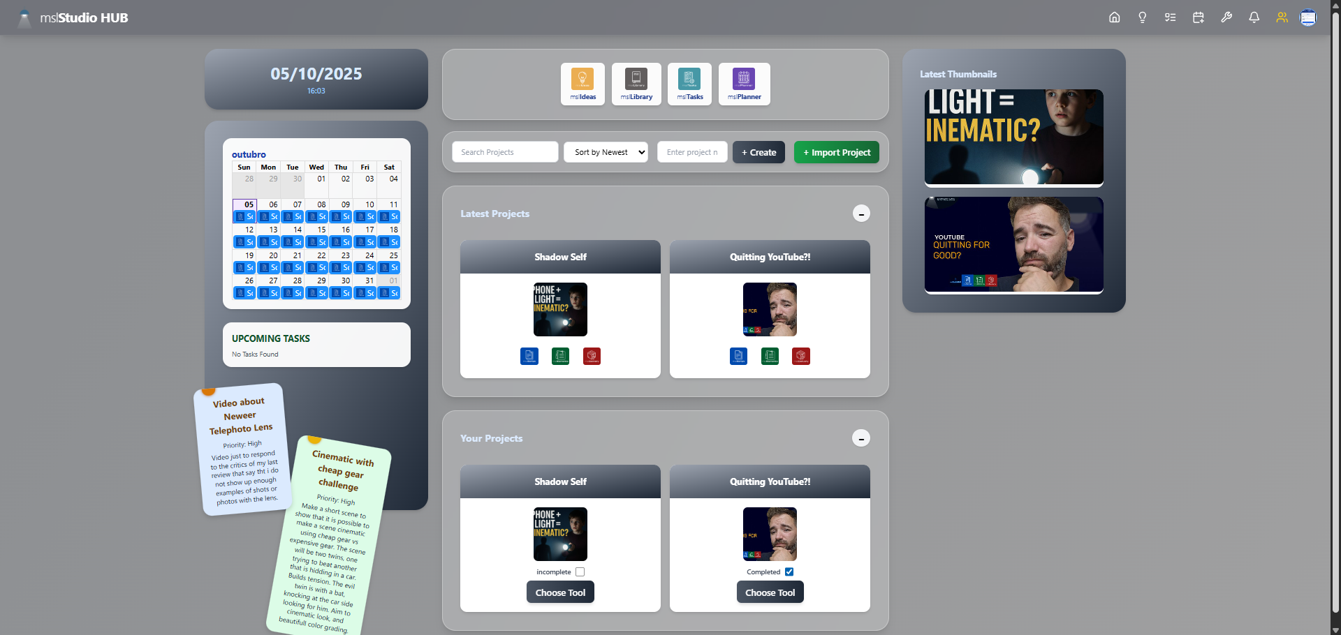mslStudio HUB Dashboard